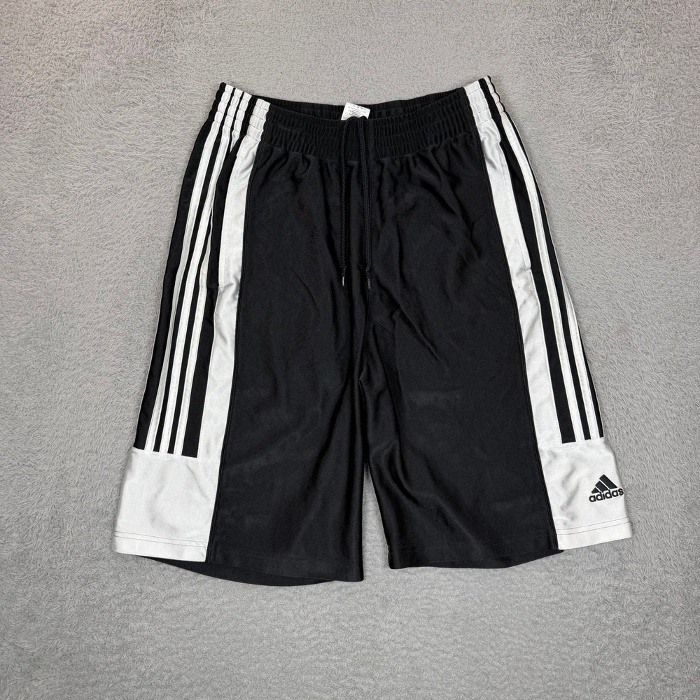 Vintage Adidas Mens Basketball Shorts Black Silver Striped Athletic Size Medium